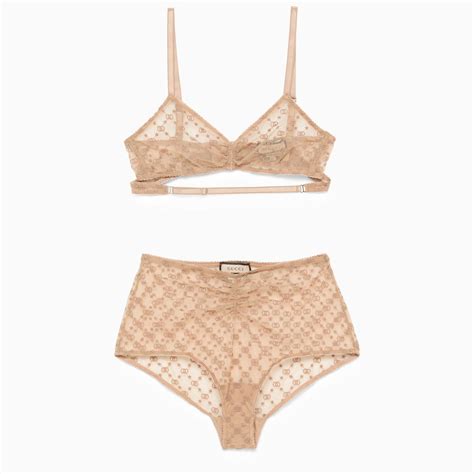 Gucci Gg Tulle Stars Lingerie Set In Powder Modesens