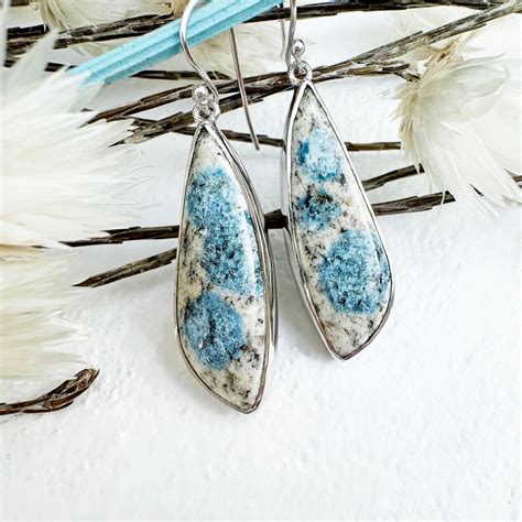 Freeform Natural Long Triangular K2 Granite with Azurite Silver Drop E