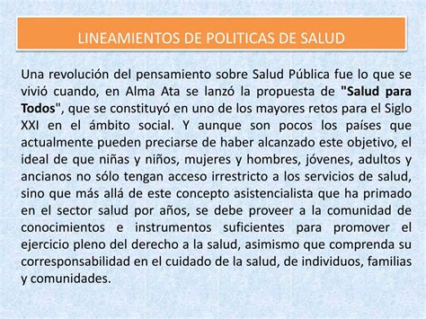 PPT LINEAMIENTOS DE POLITICAS DE SALUD PowerPoint Presentation Free