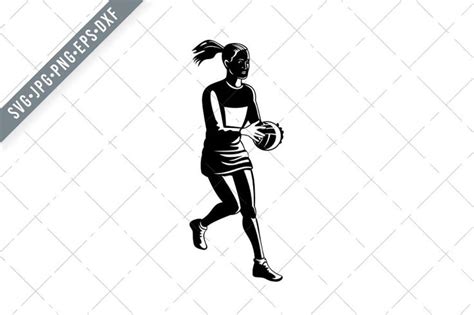 Netball Player Catching Ball Svg Stencils Canvas Clip