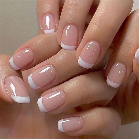 Amazon GLAMERMAID Press On Nails French Tips Nude Pink False Nails With Design 24 PCS