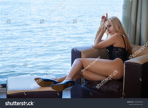 Beautiful Blonde Nude Woman Black Lingerie Stock Photo Shutterstock