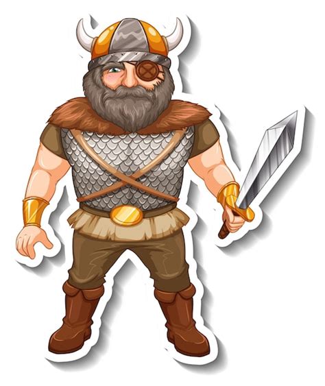 Modelo De Adesivo Personagem De Desenho Animado De Guerreiro Viking