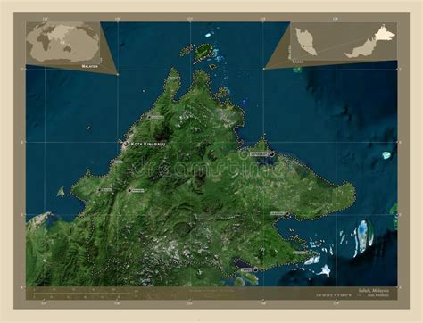 Sabah Malaysia High Res Satellite Labelled Points Of Cities Stock