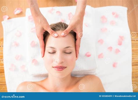 Pretty Blonde Receiving Head Massage Stock Image Image Of Alternative Massage 55580409