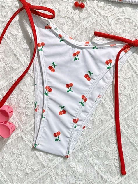 Swim Mod Women Summer Beach Cherry Print Halter Neck Bikini Set For Vacation For Sale Australia