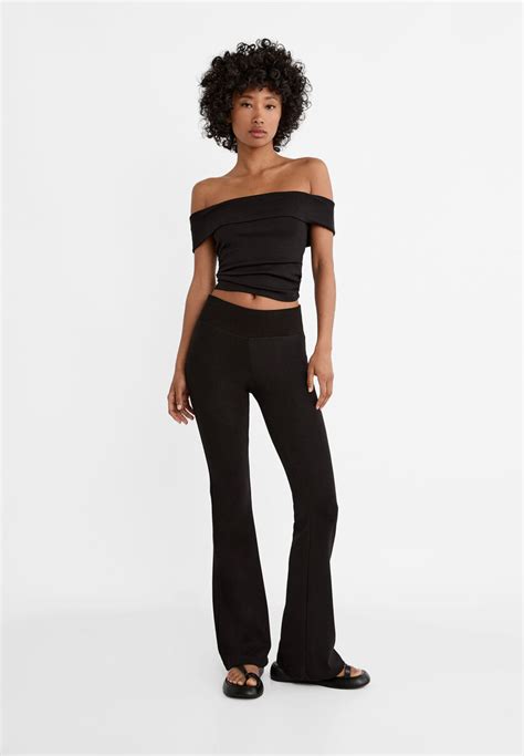 Ribbed Waist Flared Trousers Womens Fashion Stradivarius Worldwide