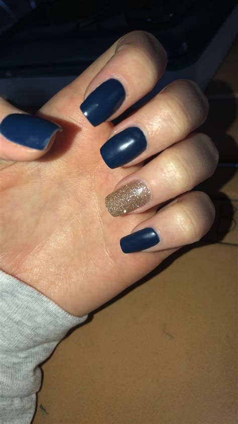 Navy Blue Nails With Gold Accent Nail | Gold nails, Bridesmaids nails