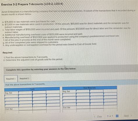 Solved Exercise Prepare T Accounts Lo Lo Jurvin Chegg