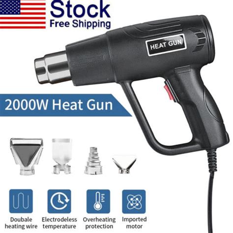 W Heat Gun Hot Air Gun Dual Temperature Settings Nozzles V High Power Ebay