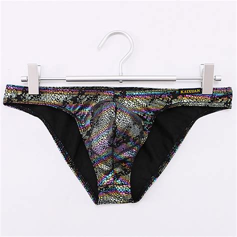 Multi Color PK Snake Pattern Men S Underwear Lingerie Low Rise Sexy Cut Out Briefs Nylon