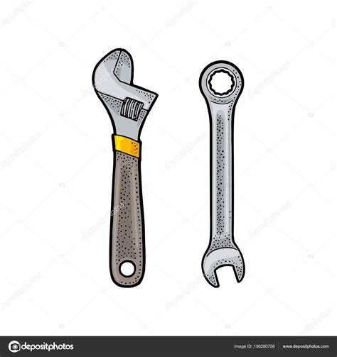 Adjustable Wrench Vintage Vector Engraving Illustration Stock Vector