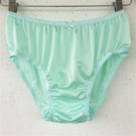 Vintage Slippery Nylon Panty Soft Green Bikini Sheer Brief Size 7 8 Hip
