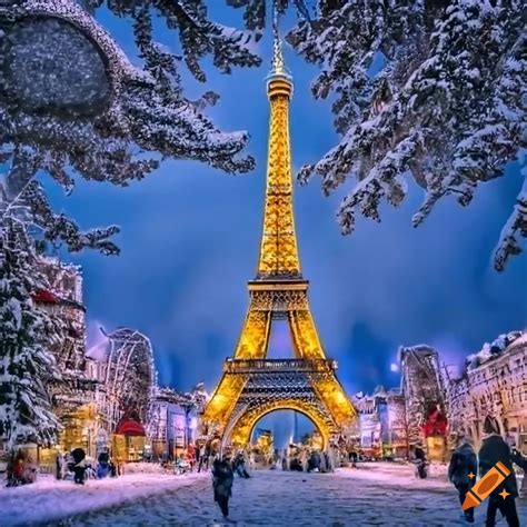 Snowy Eiffel Tower With Christmas Decorations On Craiyon