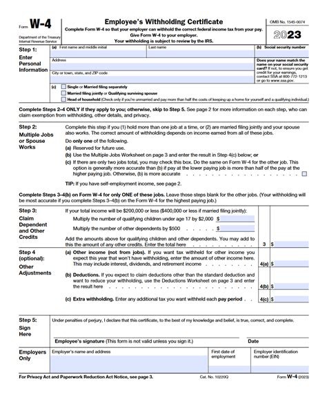 Irs Form W 4 Employees Withholding Certificate Forms Docs 2023