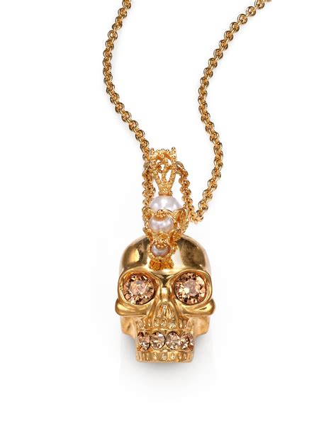 Alexander Mcqueen Victorian Skull Pendant Necklace In Metallic For Men