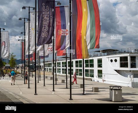 Vienna Austria July 15 2019 Colourful Cruise Line Banner Signs In