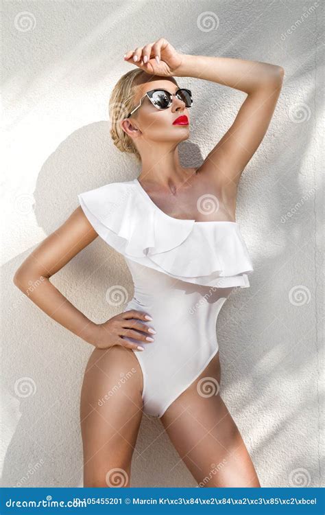 Portrait Beautiful Phenomenal Stunning Elegant Blonde Model Woman With Perfect Face Wearing A