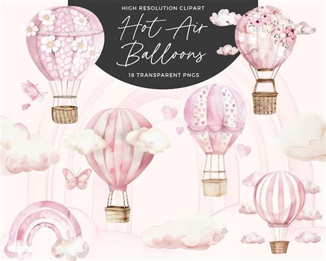 Watercolor Hot Air Balloon Clipart Bundle Hot Air Balloons Png Hot Air