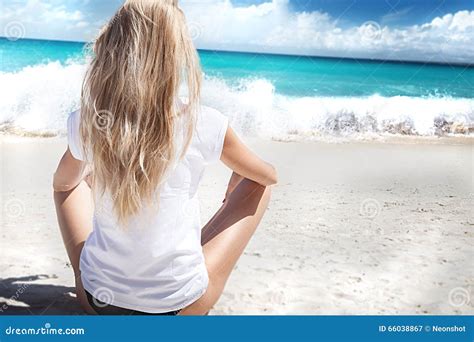 Blonde Girl On The Beach Relaxing Stock Image Image Of Lovely Cute