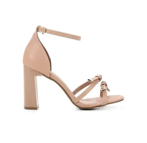 Sandália Griffe Salto Grosso Alto Nó Nude Feminina