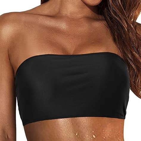 Uix Women Removable Shoulder Strap Swimwear Tops Strapless Bikini Top Bandeau Swim Top Tube Top