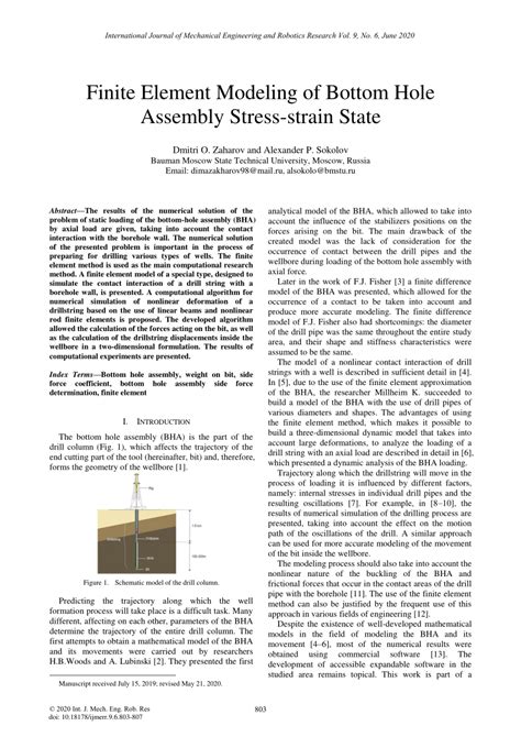 Pdf Finite Element Modeling Of Bottom Hole Assembly Stress Strain State