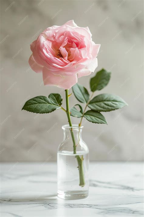 Premium Photo Single Pink Rose In A Glass Vase On Marble Background