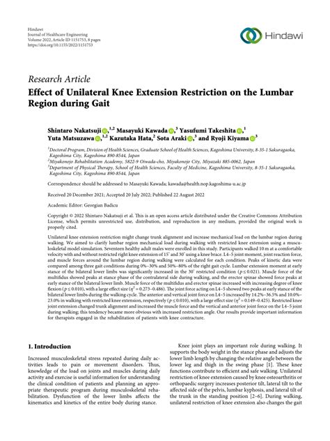 Pdf Effect Of Unilateral Knee Extension Restriction On The Lumbar