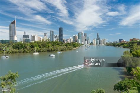 brisbane skyline aerial panorama queensland australia high res stock