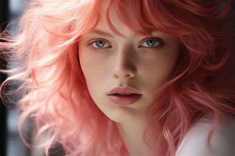 Premium Photo Beautiful Female With Pink Curly Hair