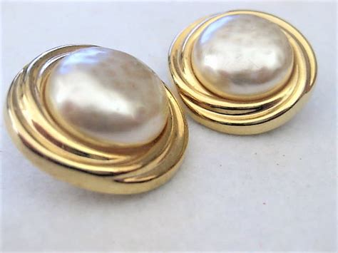 Large Faux Pearl Gold-tone Clip Earrings