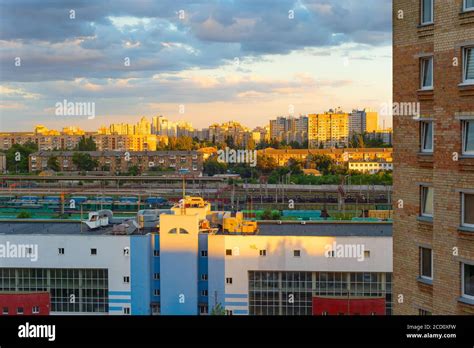 Skyline Of Kyiv Living Districts At Sunset Ukraine Stock Photo Alamy