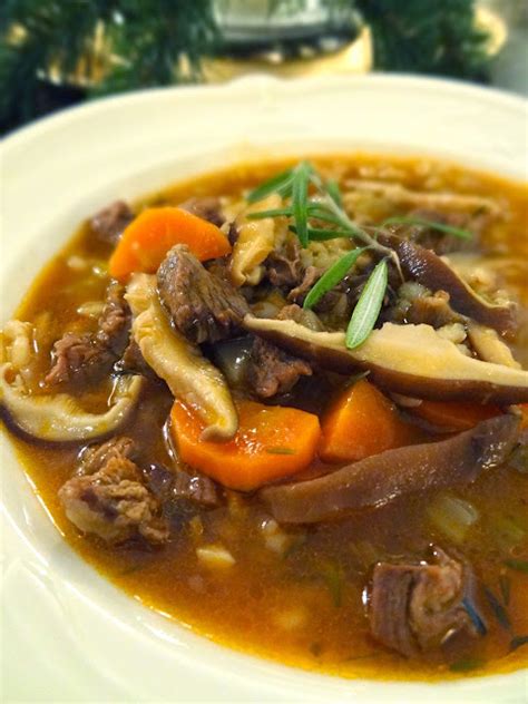 Scrumpdillyicious Beef Barley And Wild Mushroom Soup With Port