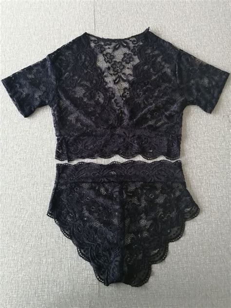 Lingerie Bras Panty White Polyester Lace 2 Piece Set Sexy Lingerie Outfit Milanoo