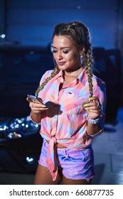 Sexy Blonde Short Denim Shorts Pigtails Stock Photo 660877705 Shutterstock