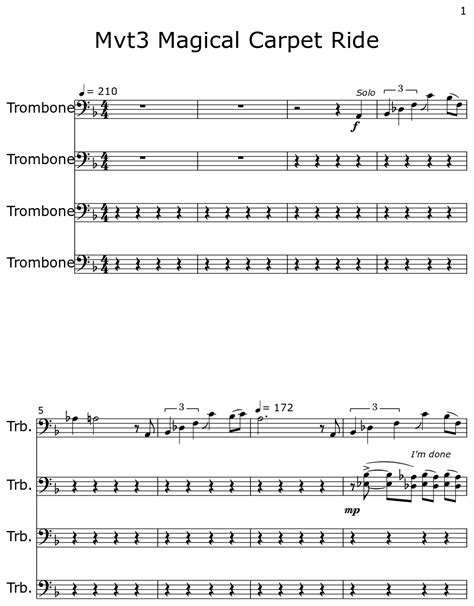 Mvt3 Magical Carpet Ride - Sheet music for Trombone