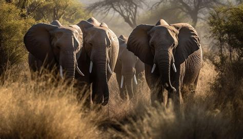 Premium AI Image | Large African elephant herd walking in tranquil ...