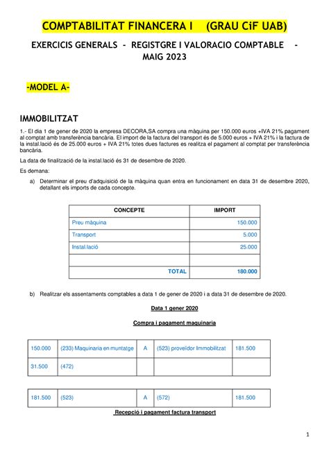 Exercici Global Registre Comptable Solucio Model A B C Maig 2023