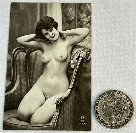 Lot Vintage c 1930 French Risqué Nude Model Posing in Chair Arcade Card