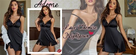 Adome Lingerie For Women Lace Chemise Nightgown Satin Babydoll Dress Silk Slip Nightwear S Xxl