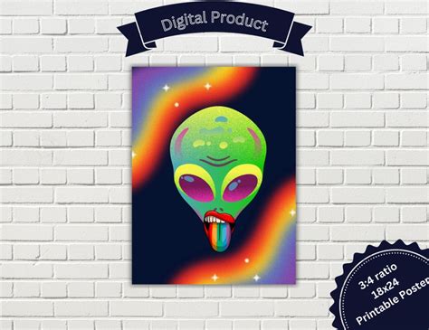 Printable Poster Gay Alien LGBTQ Wall Art LGBTQ Art Alien With Rainbow Tongue Rainbows Cute