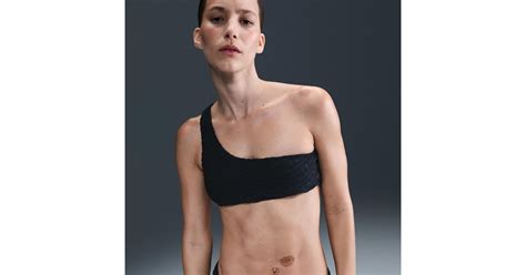 Nike Swim Swoosh Link Terry Asymmetrical Bikini Top In Black Lyst