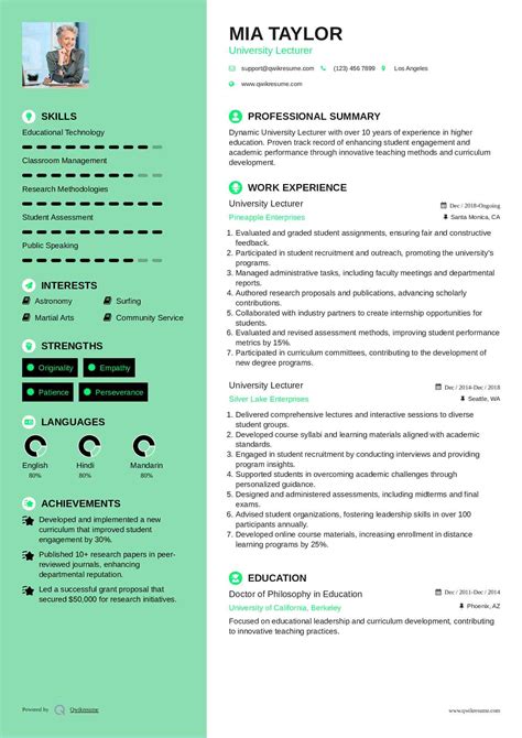 10 University Lecturer Resume Samples And Templates For 2025