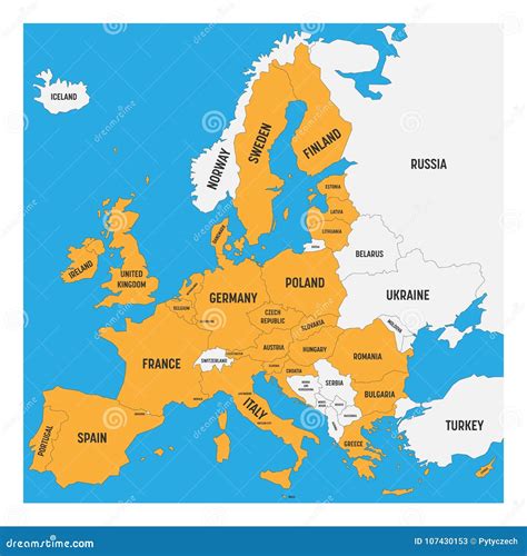 Mappa Politica Di Europa Con Terra Bianca E Unione Europea