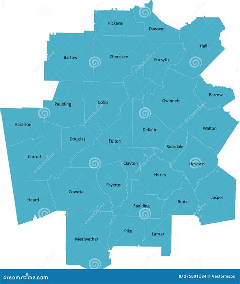 Atlanta Region Map With Counties Vector Stock Vector Illustration Of