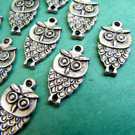 Antique Silver Owl Charms Tibetan Silver Owl Pendants 10 Pieces