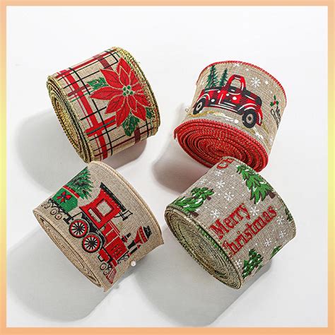 Christmas Wired Ribbons 6 3cm Buffalo Plaid Ribbons Vintage Truck Trees