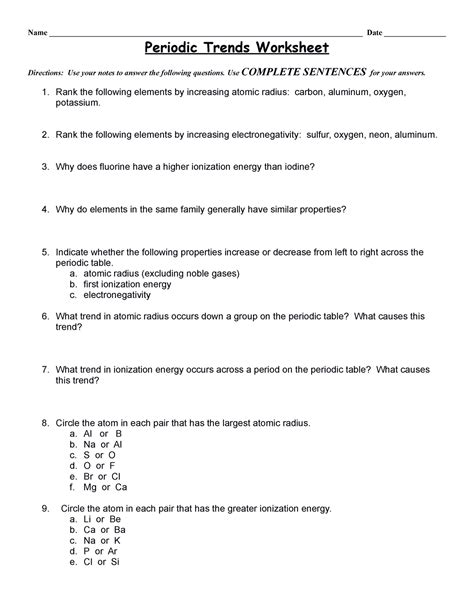 1 05 Periodic Trends Worksheet 1 Name Studocu