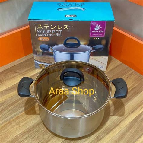 Jual HAPPY BIRD Panci Rebus Tutup Kaca Stainless Steel 26cm Soup Pot